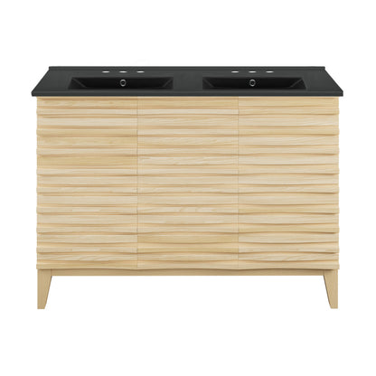 Cascade 48 in. Natural Oak, Double Basin Bathroom Vanity With Black, 3-Hole Ceramic Sink Top