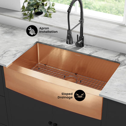 Rivage 36 x 21 Stainless Steel, Single Basin, Farmhouse Kitchen Sink with Apron in Rose Gold