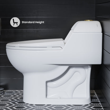 Chateau One Piece Elongated Toilet Dual Flush, Brushed Gold Hardware 1.1/1.6 gpf