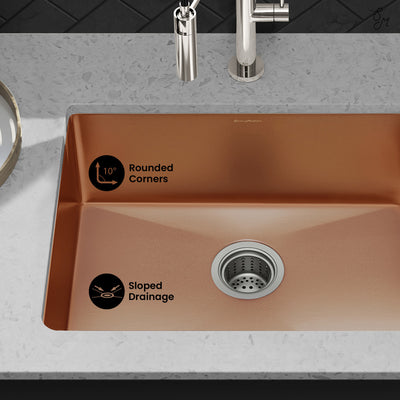 Rivage 23 x 18 Stainless Steel, Single Basin, Undermount Kitchen Sink, Rose Gold