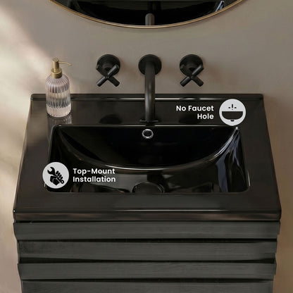 18" Zero Hole Vanity Sink Top in Glossy Black