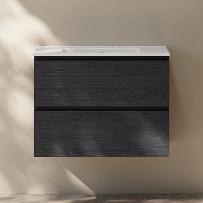 Liberte 30" Wall-Mounted Bathroom Vanity in Black Oak with Sink Top