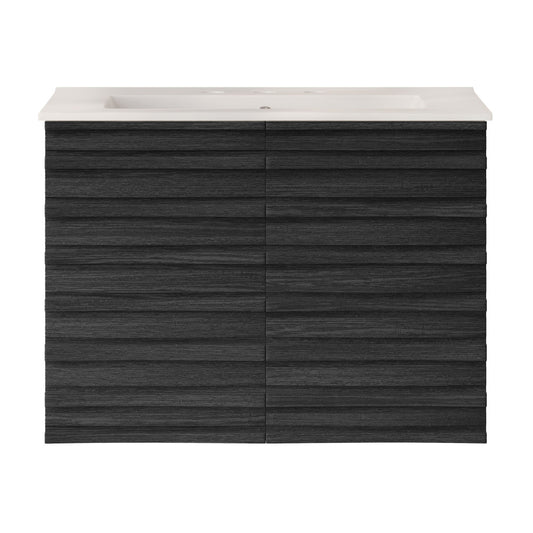 Cascade 30" Wall-Mounted Bathroom Vanity in Black Oak with 3-Hole Widespread Sink Top