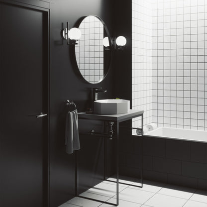 White ceramic vessel sink 19.25-inch square bathroom sink with glossy finish.
