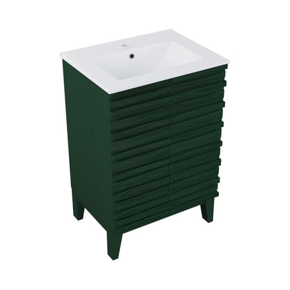 Cascade 24" Freestanding Bathroom Vanity in Green Oak with Sink Top