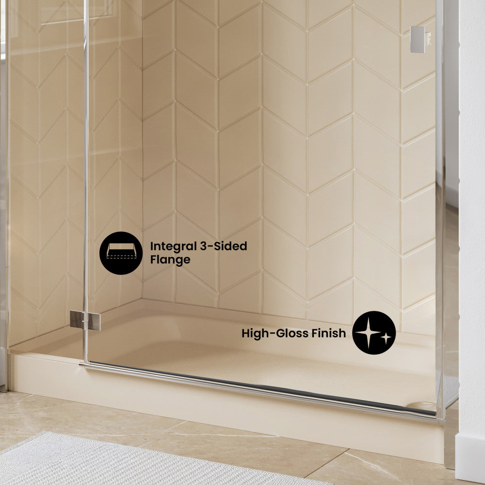 Voltaire 60" x 32" Single-Threshold, Right-Hand Drain, Shower Base in Biscuit