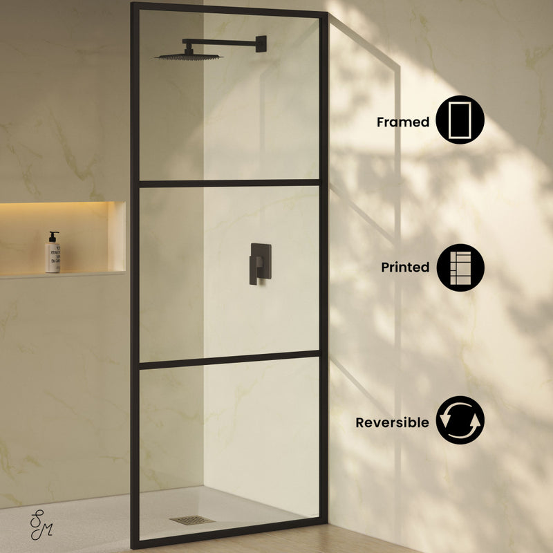 Claire 34 x 76 Framed Fixed 3/8 in. (10mm) Clear Tempered Glass Shower Door with Black Matte Frame