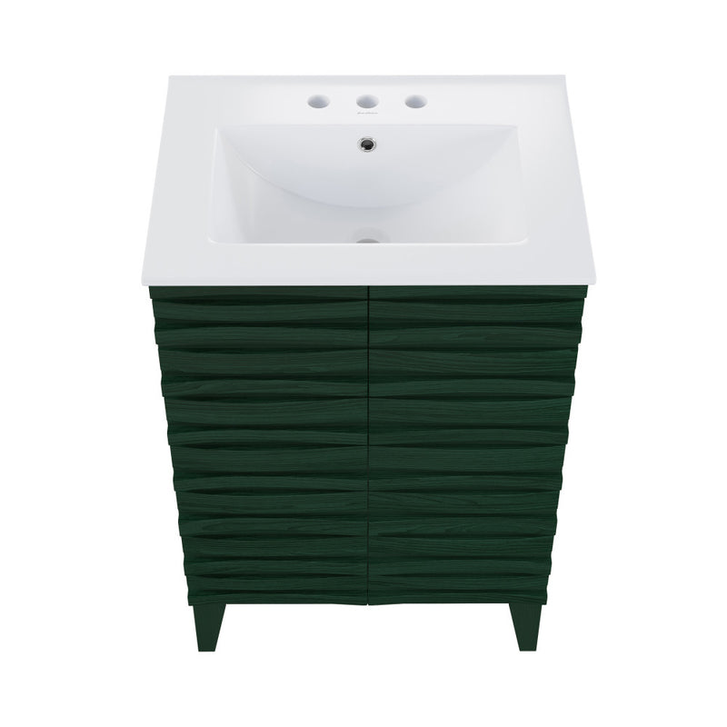 Cascade 24" Freestanding Bathroom Vanity in Green Oak with 3-Hole Widespread Sink Top