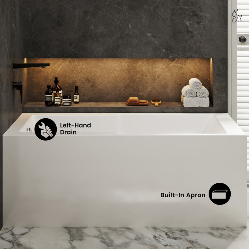Voltaire 60 x 32 Left Hand Drain Drain Alcove Tub with Corner Apron