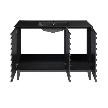 Cascade 48 in. Black Oak Bathroom Vanity With Black Ceramic Sink Top