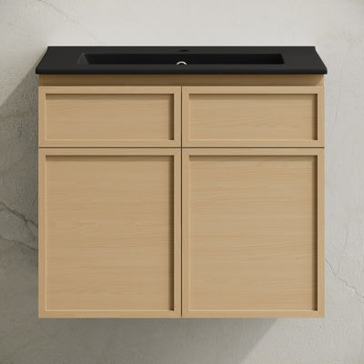 St. Tropez 24" Wall-Mounted Bathroom Vanity in Natural Oak with Black Sink Top
