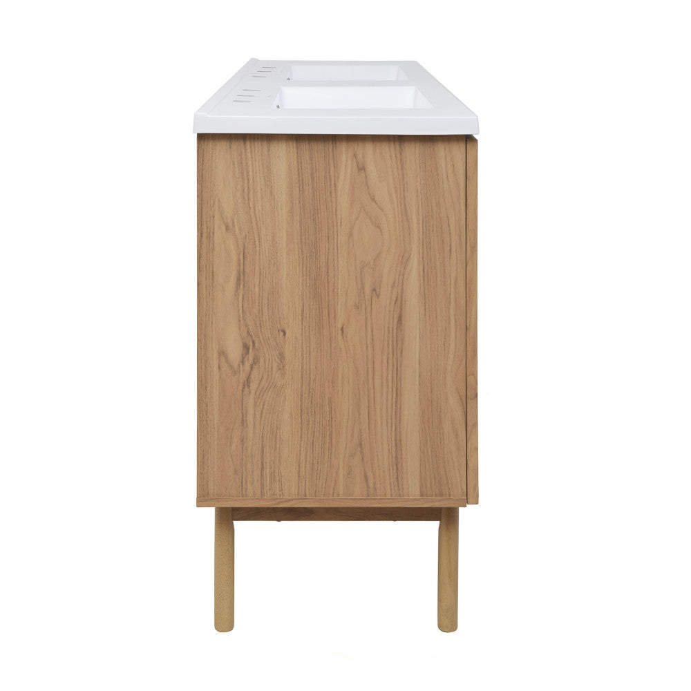 Classe 60" Freestanding Bathroom Vanity in Golden Oak with 3-Hole Widespread Double Basin Sink Top