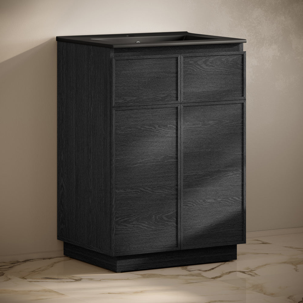 St. Tropez 24" Freestanding Bathroom Vanity in Black Oak with Black Sink Top