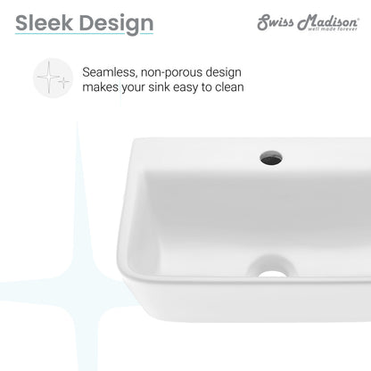 White rectangular wall-mount bathroom sink with smooth edges and single faucet hole.