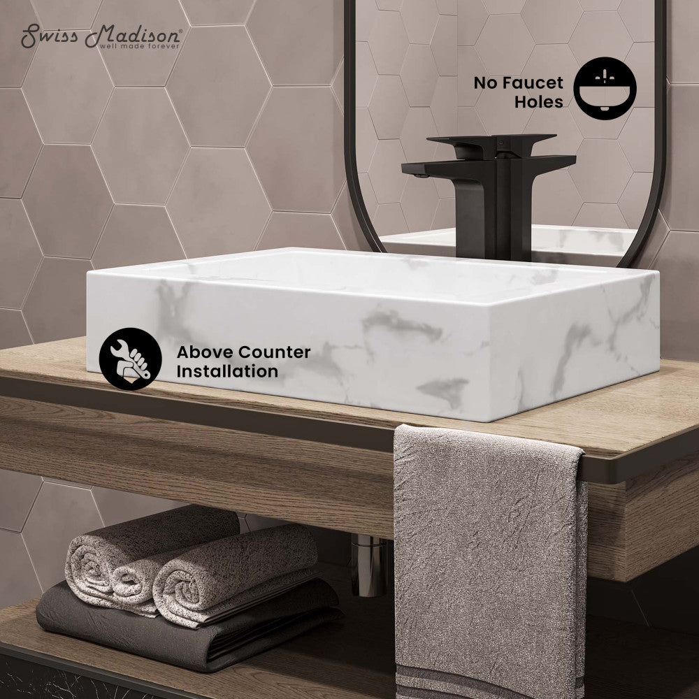 Voltaire 22" Ceramic Vessel Bathroom Sink in White Marble