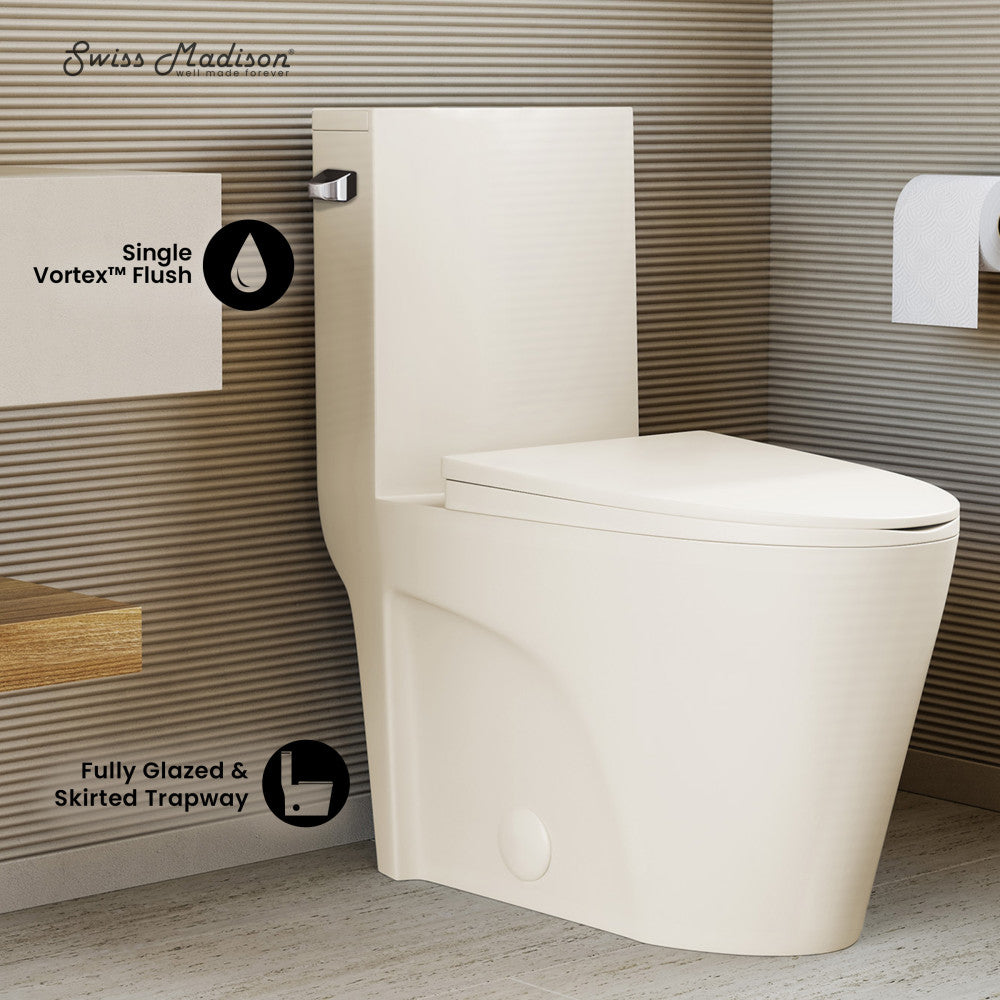 St. Tropez One-Piece 14" Rough-in 1.28 GPF Left-Hand Vortex Flush Elongated Toilet in Glossy Bisque