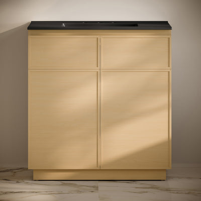 St. Tropez 36" Freestanding Bathroom Vanity in Natural Oak with Black 3-Hole Widespread Sink Top