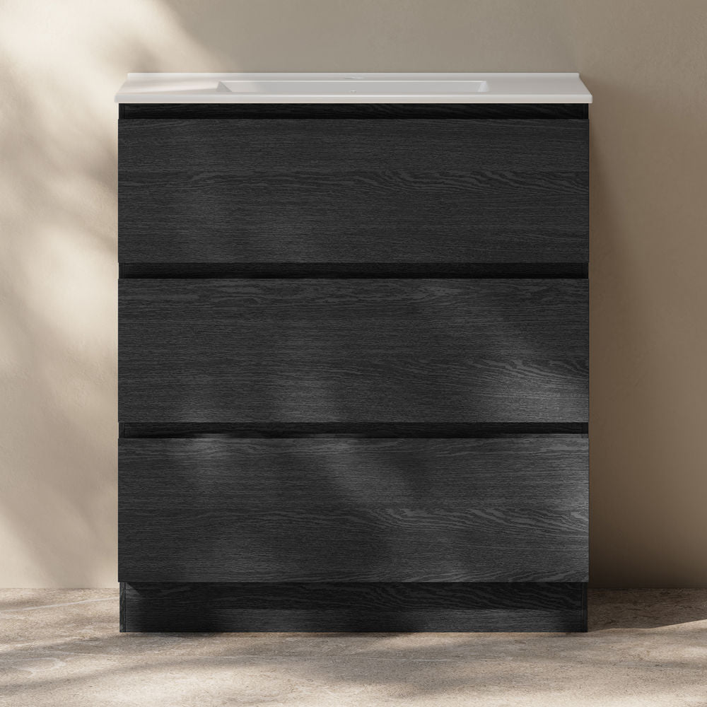 Liberte 30" Freestanding Bathroom Vanity in Black Oak with Sink Top