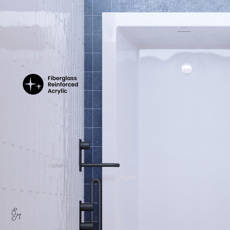 Voltaire 72 x 36 Reversible Drain Soaking Drop-in Bathtub in Glossy White with Integrated Overflow, Drain Included