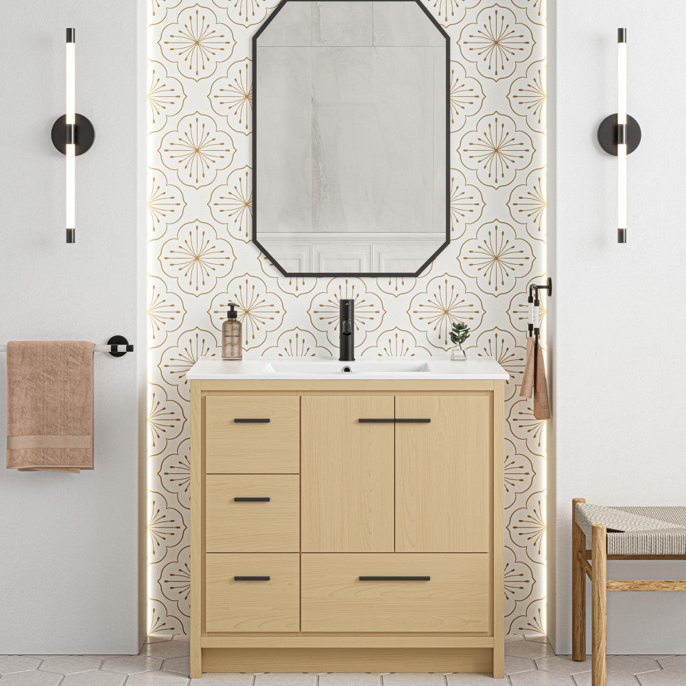 Virage 36" Freestanding Bathroom Vanity in Natural Oak with Sink Top