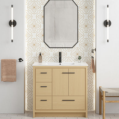 Virage 36" Freestanding Bathroom Vanity in Natural Oak with Sink Top