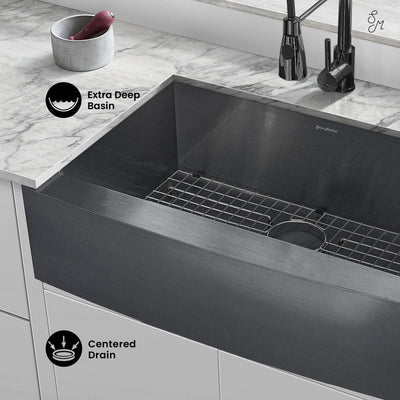 Rivage 30 x 21 Stainless Steel, Single Basin, Farmhouse Kitchen Sink with Apron in Black