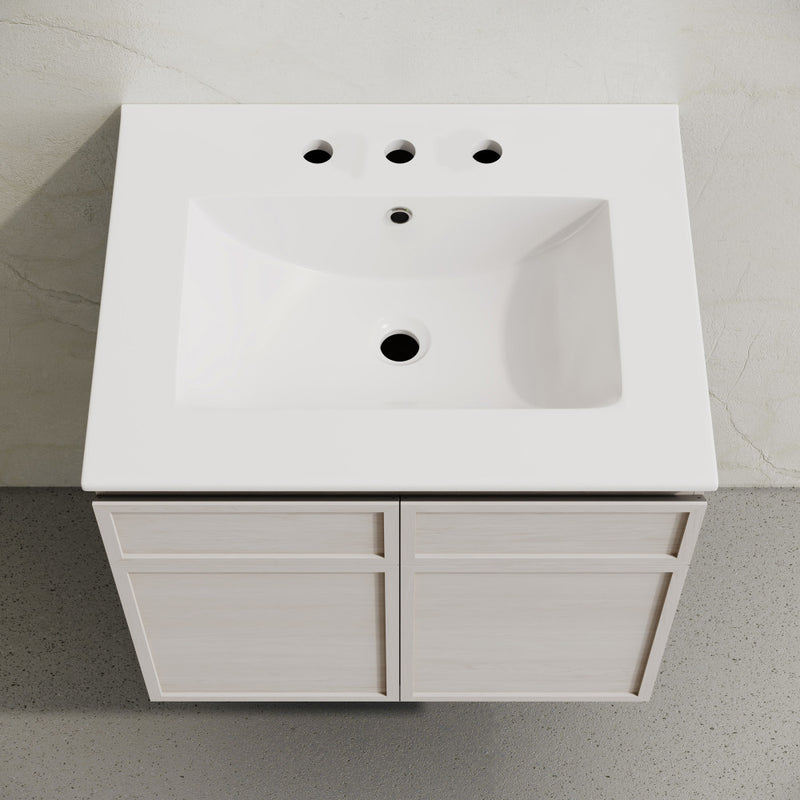 St. Tropez 24" Wall-Mounted Bathroom Vanity in White Oak with 3-Hole Widespread Sink Top