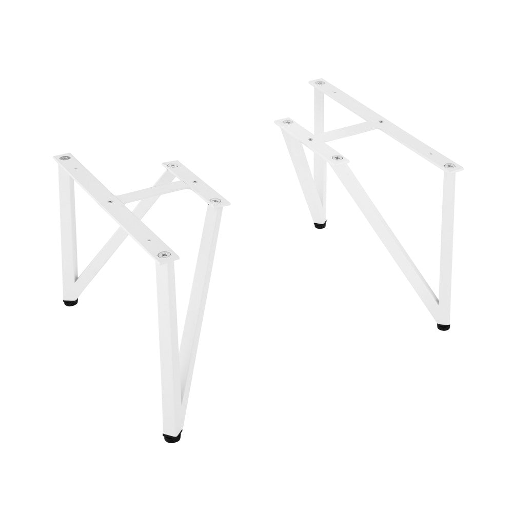 Matte white Annecy vanity legs, freestanding, angled metal frame with black foot caps.