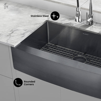 Rivage 33 x 21 Stainless Steel, Single Basin, Farmhouse Kitchen Sink with Apron in Black