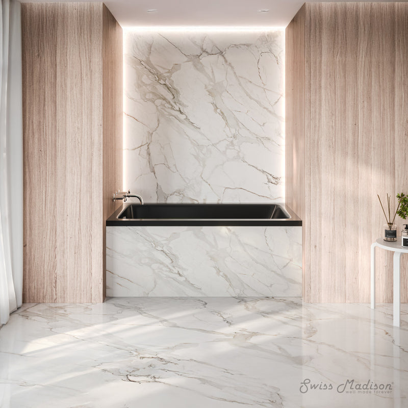 Voltaire 54 x 30 Left Drain Soaking Alcove Bathtub in Glossy Black