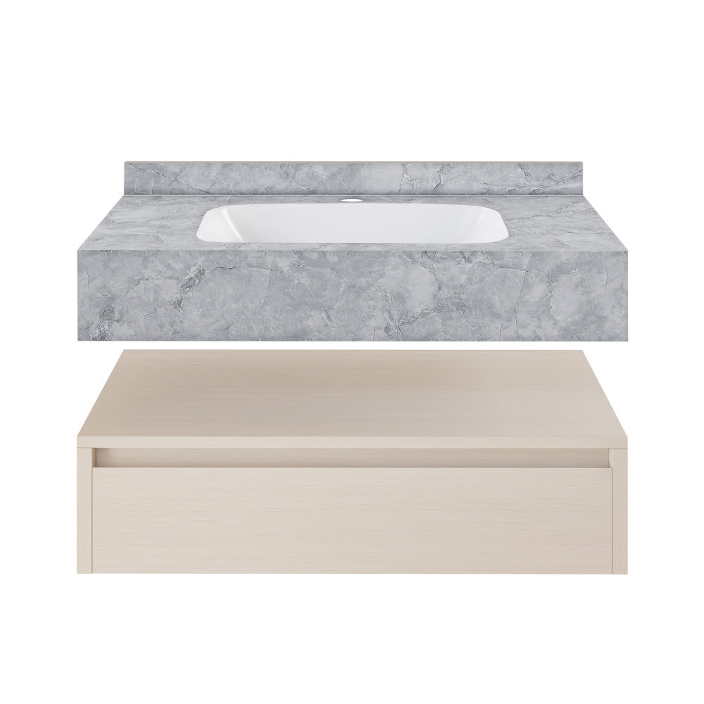 Avancer 36" Wall-Mounted Bathroom Vanity in White Oak with Storm Gray Sink Top