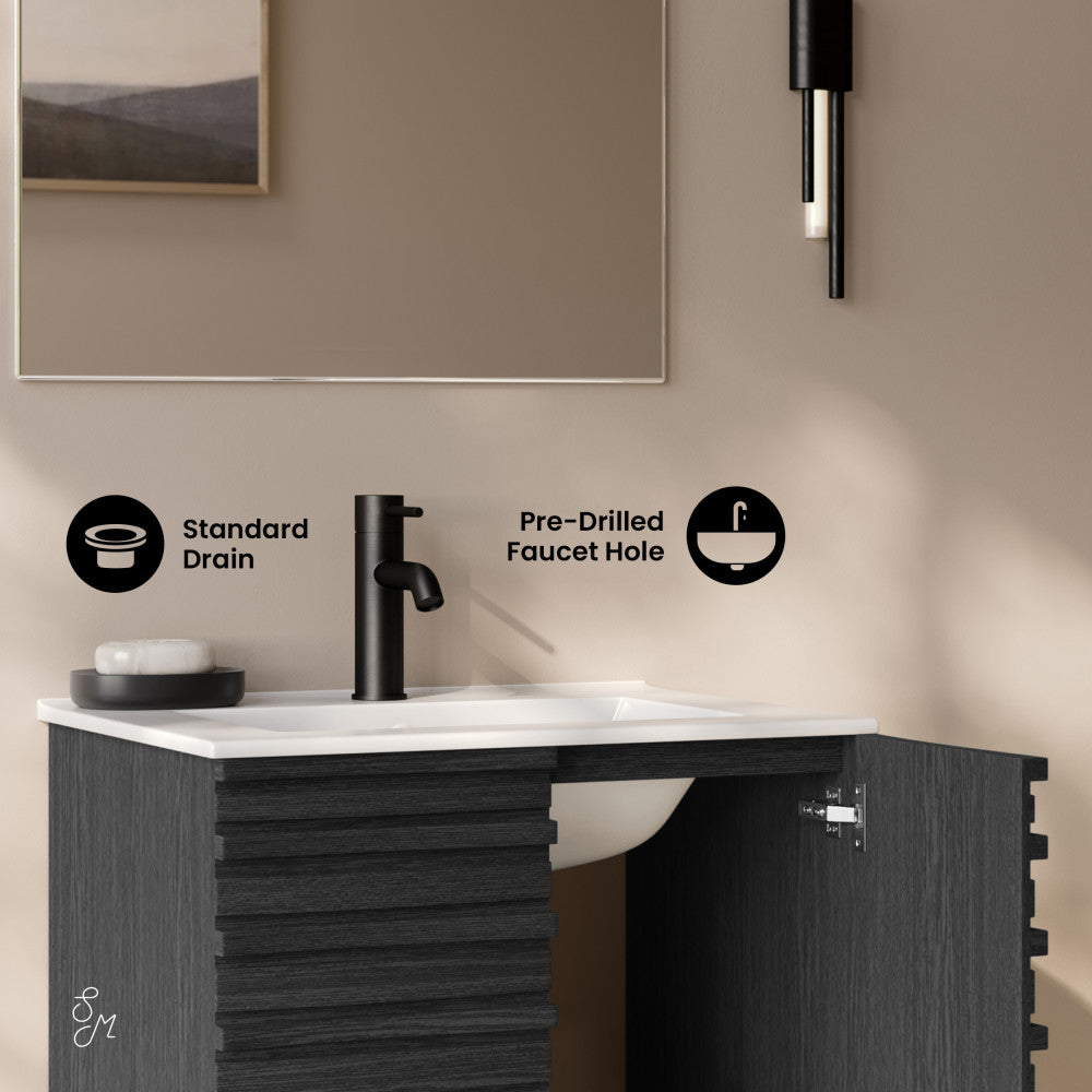 Cascade 24" Wall-Mounted Bathroom Vanity in Black Oak with Sink Top