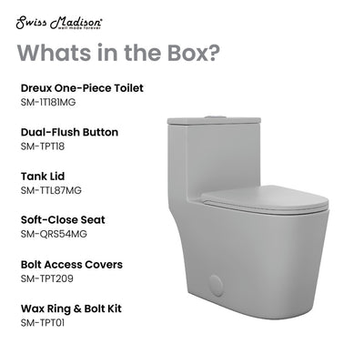 Dreux One Piece Elongated Dual Flush Toilet in Matte Gray 0.95/1.26 GPF