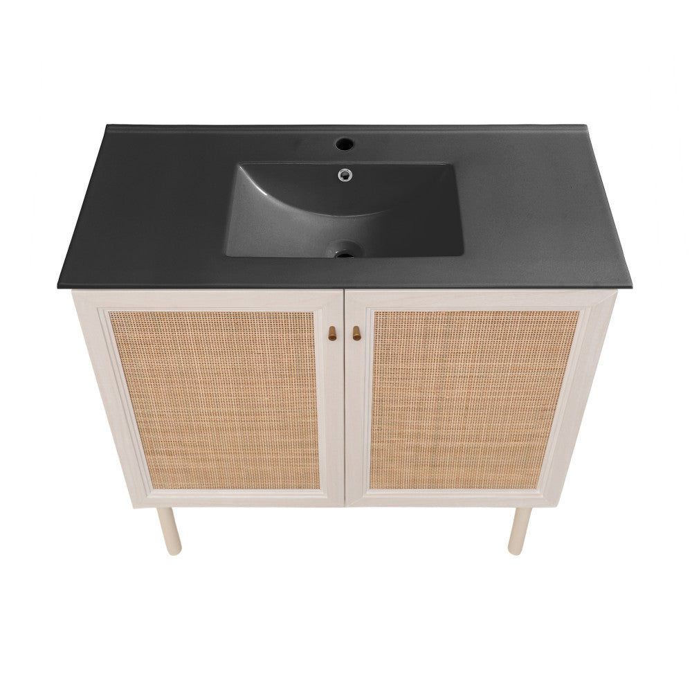 Classe 36" Freestanding Bathroom Vanity in White Oak with Black Sink Top