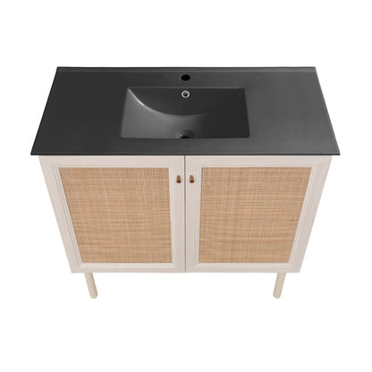 Classe 36" Freestanding Bathroom Vanity in White Oak with Black Sink Top