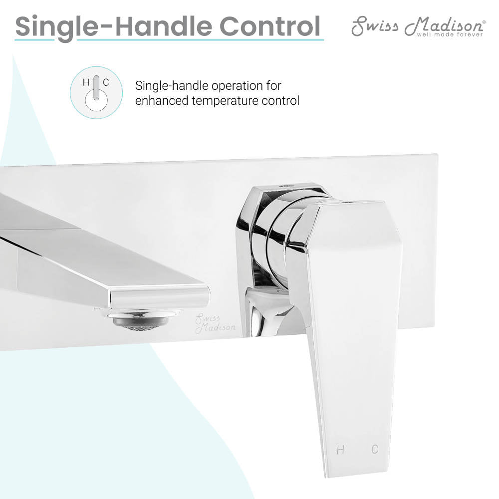 Wall-mount single-handle bathroom faucet in chrome, sleek modern design.