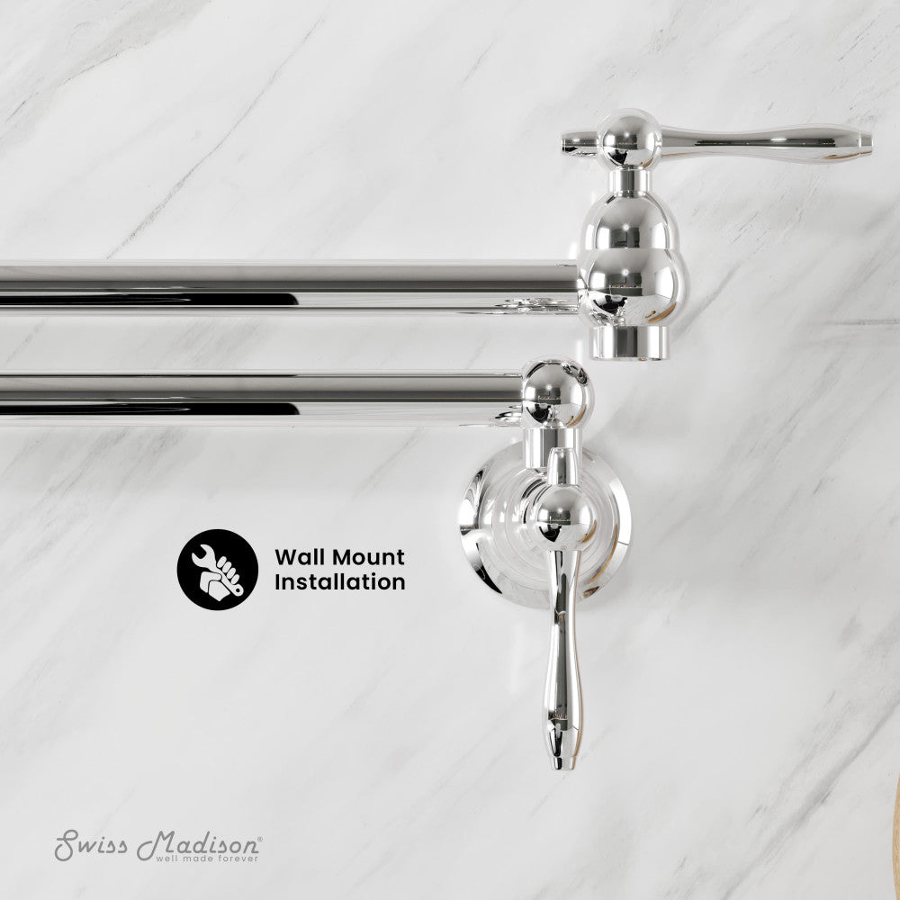 Plaisir Retractable Wall Mount Pot Filler Faucet in Polished Chrome