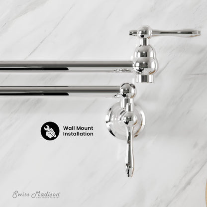 Plaisir Retractable Wall Mount Pot Filler Faucet in Polished Chrome