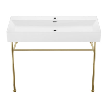 Claire 40 Ceramic Console Sink White Basin Gold Legs