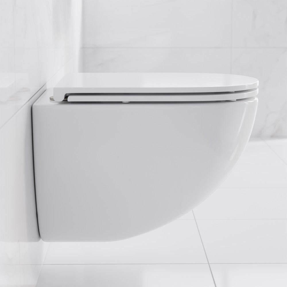 St. Tropez Wall-Hung Toilet Bundle 0.8/1.6 GPF Dual Flush in Glossy White with Black Flush Plate