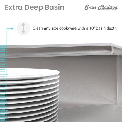 Extra deep single basin undermount kitchen sink in stainless steel, 22 x 19 inches.