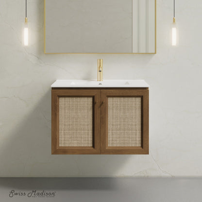 Classe 30" Wall-Mounted Bathroom Vanity in Brown Oak with Single Faucet Hole Vanity Top