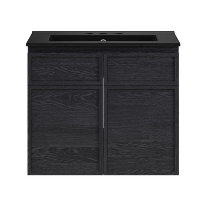 St. Tropez 24" Wall-Mounted Bathroom Vanity in Black Oak with Black 3-Hole Centerset Sink Top