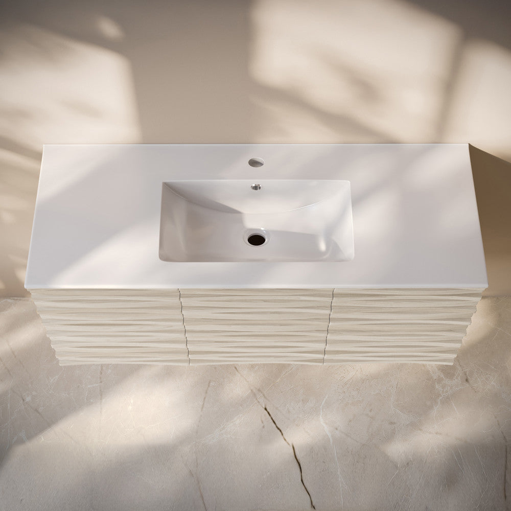 Cascade 48" Wall-Mounted Bathroom Vanity in White Oak with Sink Top
