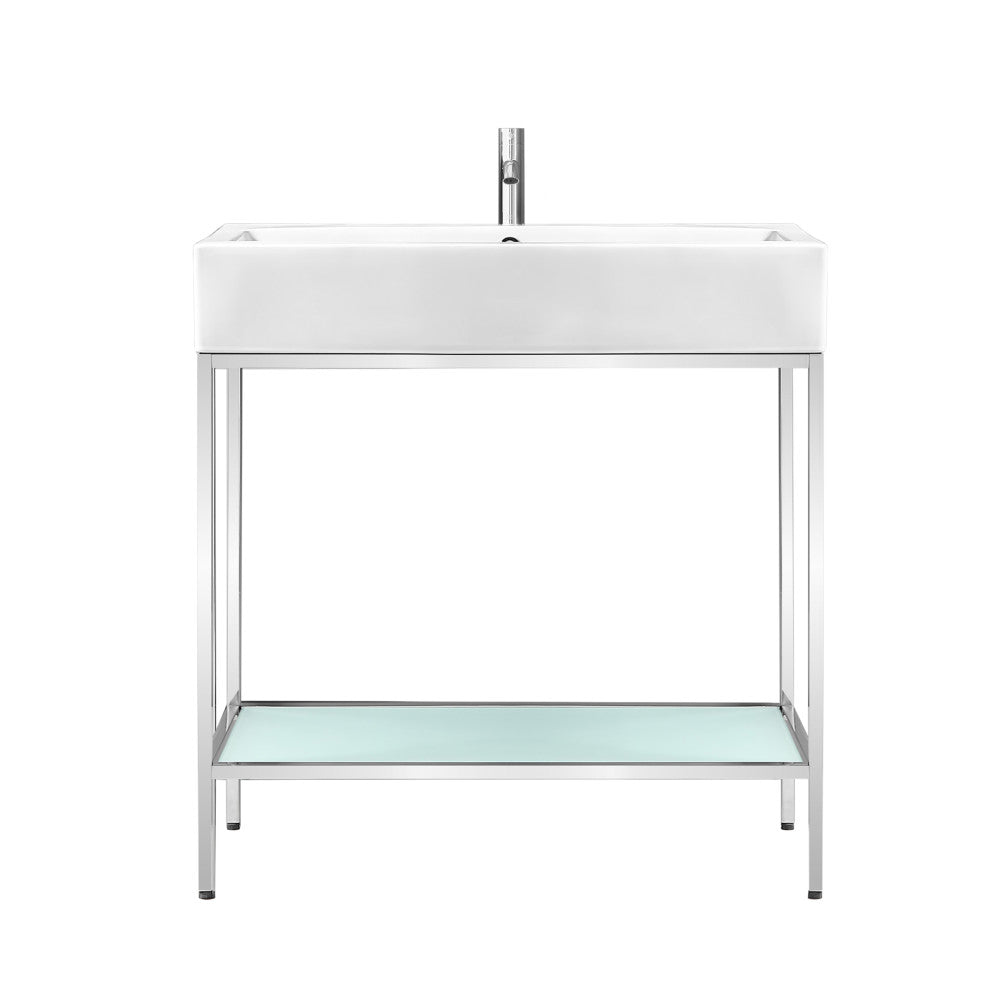 Pierre 32" Open Shelf Chrome Frame Freestanding Bathroom Vanity with Sink Top