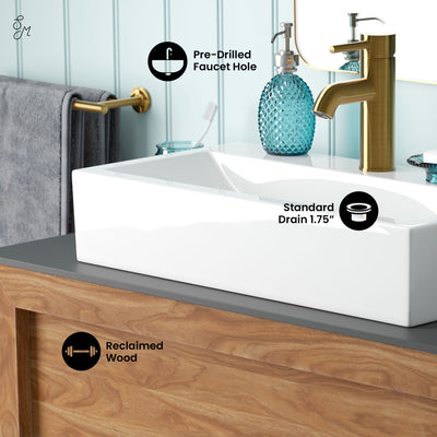 Rennes 36" Freestanding Bathroom Vanity in Natural Teak with Sink Top