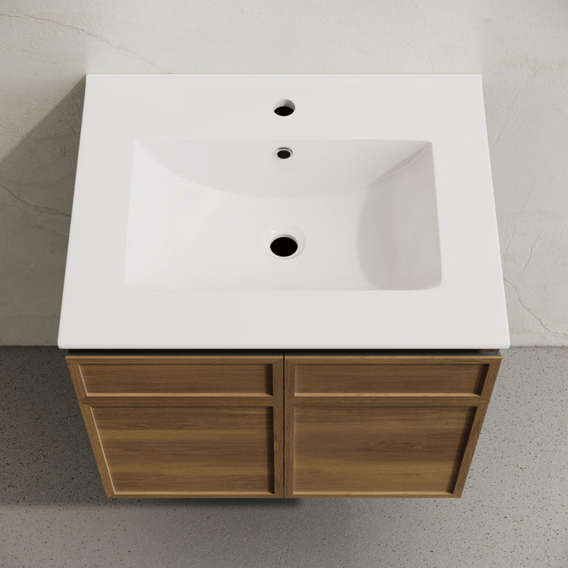 St. Tropez 24" Wall-Mounted Bathroom Vanity in Brown Oak with Sink Top