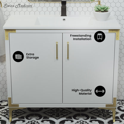 Voltaire 36" Freestanding Bathroom Vanity in White with Sink Top