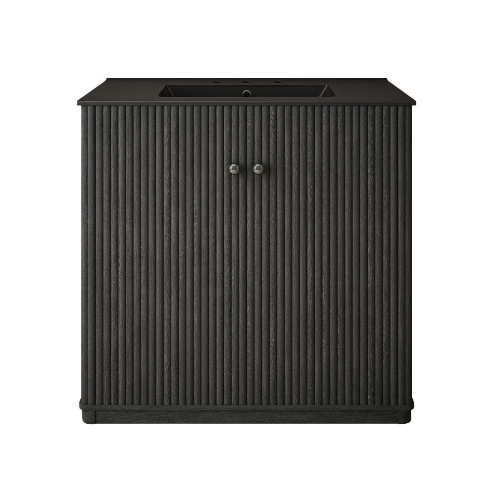 Lafayette 36" Freestanding Bathroom Vanity in Black Oak with Matte Black, 3-Hole Widespread Sink Top