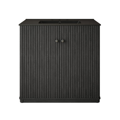 Lafayette 36" Freestanding Bathroom Vanity in Black Oak with Matte Black, 3-Hole Widespread Sink Top